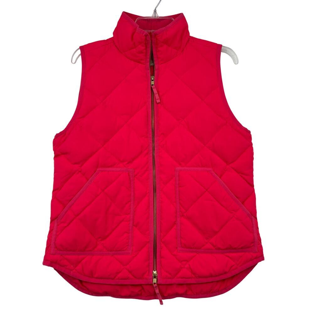 J. Crew Factory Quilted Down‎ Vest Womens Size S Pink Pockets Two Way Zipper